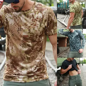 Sommeren Mænd kortærmet Solid Farve Python Slange Print Quick Dry T-shirt Top