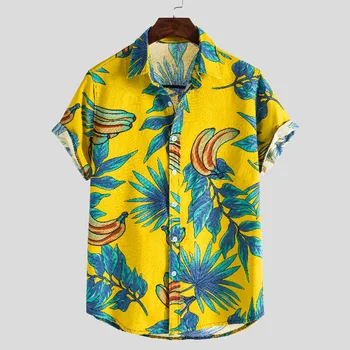 Sommeren Mænds Bomuld Plus Size Mænds kortærmet Hawaii Print Mænds Shirt Chemise Homme Camisa Masculina Гавайская Рубашка