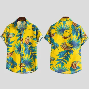 Sommeren Mænds Bomuld Plus Size Mænds kortærmet Hawaii Print Mænds Shirt Chemise Homme Camisa Masculina Гавайская Рубашка