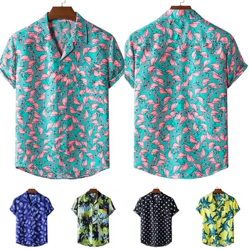 Sommeren Mænds Polyester T-Shirt Kort Ærme Blomster Trykt Løs Hawaiian Beach Shirts Afslappet Mænd kortærmet Bluse Toppe