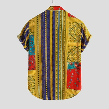 Sommeren Mænds Shirts Etnisk Stil Vintage Udskrivning af Kort Ærme Løs Tøj Skjorte Bluse Casual Skjorter Mænd Camisa Masculina