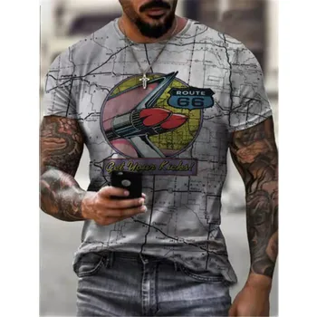 Sommeren Mænds T-Shirt Street Fashion US Highway 66 Personlig Udskrivning 3D-Tøj i Store Størrelse til Mænd kortærmet T-Shirt