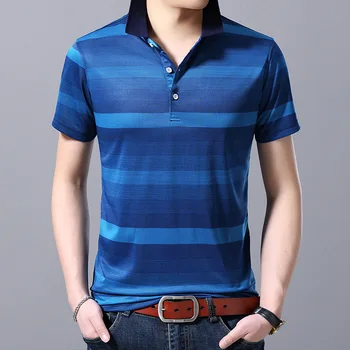 Sommeren mænds tøj, farve-stribe stribet POLO shirt, business casual POLO shirt, kort-langærmet plus size POLO shirt