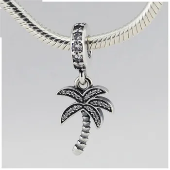 Sommeren Palm Tree Sølv Charms til Kvinder, armbånd & Armbånd Klare CZ Crystal 925 Sterling Sølv Smykker DIY Charme at Gøre