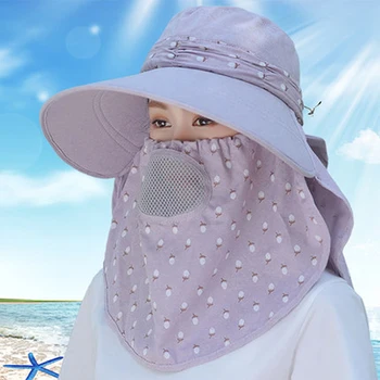 Sommeren Sammenklappelig solhat Wide Brim Sol Hat, Ansigt, Hals Omnibearing UV-Beskyttelse Fisker Fisker Strand hat 2020 Fashion Kvinder