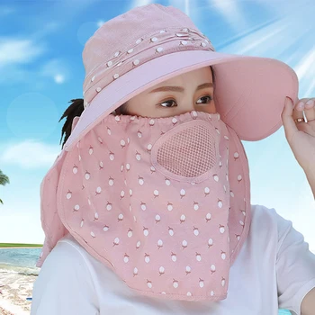 Sommeren Sammenklappelig solhat Wide Brim Sol Hat, Ansigt, Hals Omnibearing UV-Beskyttelse Fisker Fisker Strand hat 2020 Fashion Kvinder