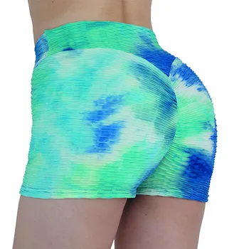 Sommeren Tie Dye Shorts Hvid Boble Shorts Kvinder, der Kører Sports Yoga Fitness Hip Polyester Sexet Yoga Sweatpants Kvinder 2021