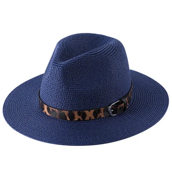 Sommeren Unisex Halm solhat Casual Leopard Jazz Hat Sol-Resistente Wide Brim Beach Sun Hætte til Kvinder, Mænd