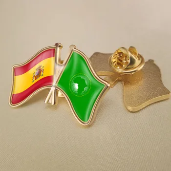 Spanien og Afrikanske Union Krydset Dobbelt Venskab Flag Pins Broche Badges