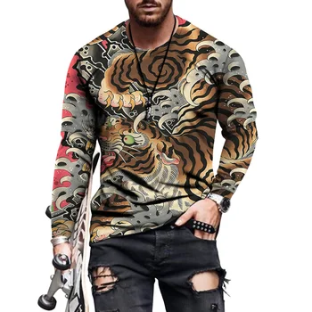 Spring Nye 3D-Print Dyre Totem Mænds Sweatshirt Mode Afslappet Sports Top med Lange Ærmer T-shirt Harajuku Hip Hop Streetwear