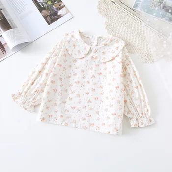 Spring Nye Ankomst koreansk stil bomuld blomster trykt lange ærmer princess all-match-shirt med dukke krave for sød baby pige