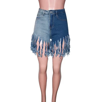 SSEURAT Kvinder Short Jeans Patchwork Lynlås Lommer Tassle Løs Lige Midt i Taljen Mini Denim Shorts Fashion Streetwear Sommer