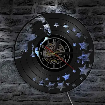 Star Unicorn Glitter vægur Magisk Enhjørning Vintage vinylplade vægur Baby Pige Værelse Wall Decor Baby Party Gave reloj