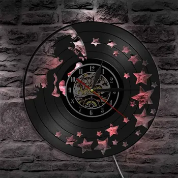 Star Unicorn Glitter vægur Magisk Enhjørning Vintage vinylplade vægur Baby Pige Værelse Wall Decor Baby Party Gave reloj