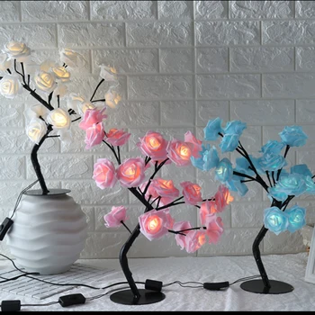 Steg Formet Bord, Lampe Blomst Rose Tree Dekorative Lys til stuen Soveværelse SCVD889