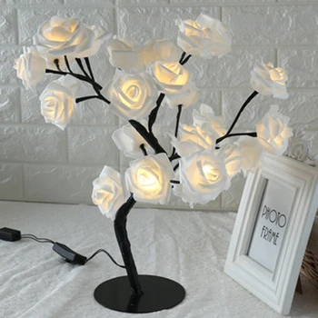 Steg Formet Bord, Lampe Blomst Rose Tree Dekorative Lys til stuen Soveværelse SCVD889