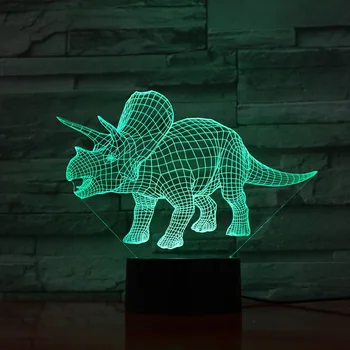 Stegosaurus Dinosaur Triceratops 3D Led-Illusion Lampara Nat Belysning Nightlights Til Soveværelse Dekoration