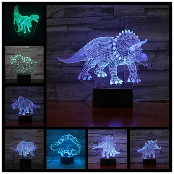 Stegosaurus Dinosaur Triceratops 3D Led-Illusion Lampara Nat Belysning Nightlights Til Soveværelse Dekoration