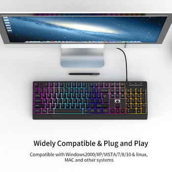 STK090 Ergonomisk Mekanisk Gaming Tastatur RGB-Membran 19-tasten No - Resistent Kabel Standard 104-tast Tastatur til Gamere