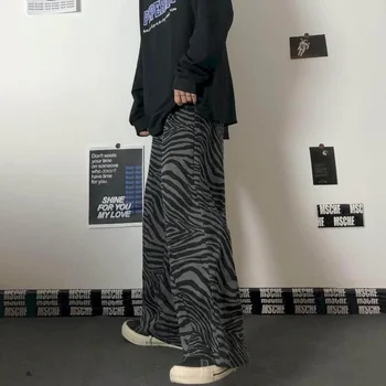 Straight Bukser 2021 Nye koreanske Version Harajuku-Stil Bukser Zebra Mønster Løs Wide-ben Casual Bukser Til Mænd Og Kvinder