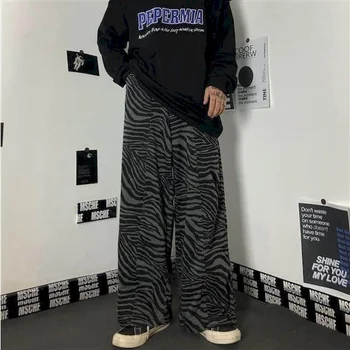 Straight Bukser 2021 Nye koreanske Version Harajuku-Stil Bukser Zebra Mønster Løs Wide-ben Casual Bukser Til Mænd Og Kvinder