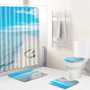 Stranden badeforhæng måtter kombinere fire-delt sæt toilet tæppe brusebad måtter badeværelse tæpper bademåtte