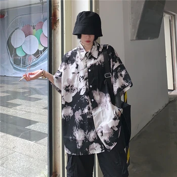 Streetwear Damer Toppe Harajuku Style Sommer Kvinders Tøj Fashion Brand Bluser Turn-down Krave Print Løs Shirts Ny