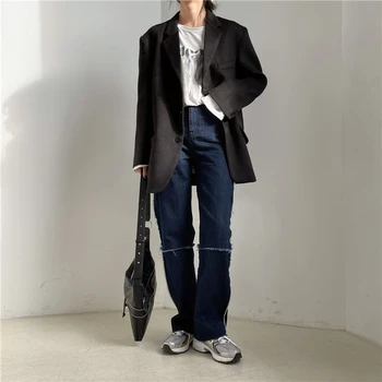 Streetwear Korea Mode Hot Nye Høj Talje Denim Bukser 2021 Alle-Match Løs Kvinde Casual Dame Straight Bukser
