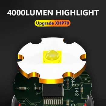 Super Lyse 4000LM XHP70 LED Genopladelige LED Lommelygte Dristigere Håndholdte Fakkel IPX5 Vandtæt 5 Lys-Modes Telefon Opladning