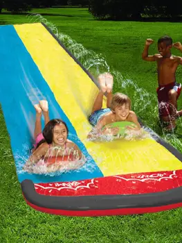 Surf Dobbelt Water Slide Græsplæne 6.1 m Vandrutsjebaner For Børn Sommeren Swimmingpool Kids Spil Sjovt Legetøj Baghave Udendørs Wave Rider