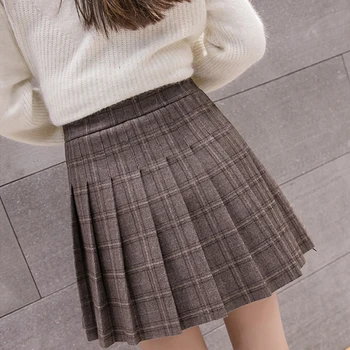 SURMIITRO 2021 Efteråret Vinteren Uldne Plisseret Mini Shorts Nederdel Kvinder koreansk Stil Plaid Høj Talje og En Linje Nederdel Kvindelige