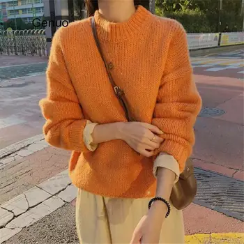 Sweater Kvinder Efterår Og Vinter Solid O-Neck Pullover, Sweater Koreansk Stil Strikket Langærmet Trøjer Casual Toppe