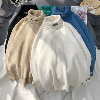 Sweater Kvinder Rullekrave Plus Størrelse Letter Broderi Mænd Trøjer Vinter Med Lange Ærmer Harajuku Høj Kvalitet Par Pullover Toppe