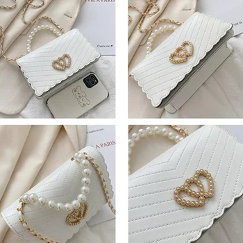 Sweet Lady Pearl Tote taske 2021 Nye Mode af Høj Kvalitet PU Læder Kvinders Designer Håndtaske Kæde Skulder Messenger Taske