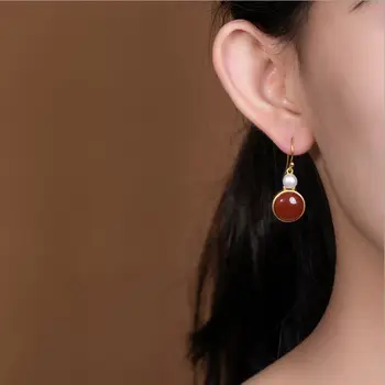 Syd Røde Øreringe Eardrops Naturlige Røde Øreringe Kvinder Yndefulde og Moderigtigt, Vintage S925 Sterling Sølv Perle Generøse Earr