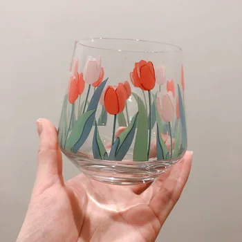 Sydkorea Ins 400ml Hånd-Malet Tulipaner Vin Glas Multi-Purpose Whisky Vodka Kop iskaffe Cocktail Drinkware Tumbler Cup