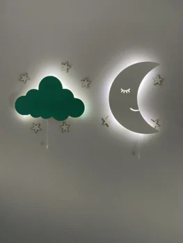 Sæt af 2 - Planteskole væglampe Gave til Søn Gave til Datter Dekoration Træ-Børn Månen Cloud Sengen Nat Lys