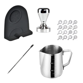 Sæt Espresso 51MM Og Tamper Måtten Silikone Gummi Manipulation Hjørne Mat Kaffemaskine med 350ML mælkekande og Art Pen