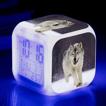 Sød Hund Wolf Trykt LED Vækkeur Digitalt Vækkeur Nedtælling Termometer Dekoration Hjem Kalender LED-Ur