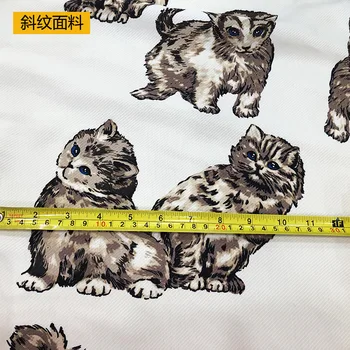 Sød kat dyr trykte polyester twill mode shirt håndlavet diy tøj shirt brand chiffon stof klud til Kjole