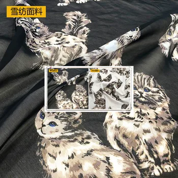 Sød kat dyr trykte polyester twill mode shirt håndlavet diy tøj shirt brand chiffon stof klud til Kjole
