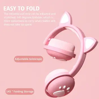 Sød Kat Ear Headset Sammenklappelig HIFI Stereo Børn Med Mic Gave Bluetooth-5.0 LED Lysende Over-ear Wireless Gaming Headset Bas