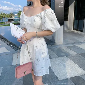 Sød pige Forår/Efterår koreanske Elegante Kvinde Mode Blomstret Kjole Blid Retro Fe Offiec Dame Kawaii Mini Mori Girl Dress
