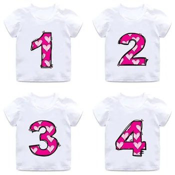 Sød Pink Digital Udskrivning Kids T-shirt til Sommeren Afslappet Rund Hals Børn Toppen Unisex Baby Buksetrold T-shirt Top 0244
