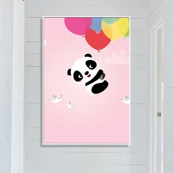 Sød Pink Panda Ballon Dekoration Lærred Maleri for Børn Room Decoration Nordiske Væg Kunst, Plakater og Prints Urammet