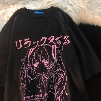 Sød punk T-shirt kvinder sommeren 2021 koreanske ins Japansk Harajuku-style hot anime print løs studerende kortærmet skjorte