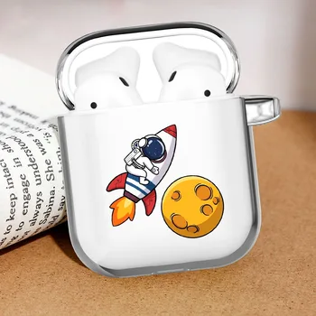 Søde Astronaut Tegnefilm Planet Star Plads Månen Klart Airpod Tilfældet for Apple Airpods 1 2 Cover Trådløse Bluetooth Hovedtelefoner Coque