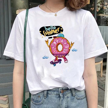 Søde Donuts Print T-Shirt Til Kvinder Kortærmet O Hals Løs Kvinder Tshirt Damer 2021 Nye Sommer Fashion Tee Shirt, Toppe Tøj