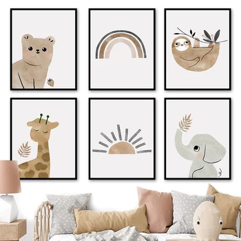 Søde Jungle Dyr Sloth Giraf, Elefant, Der Bærer Væg Kunst, Lærred Maleri Nordiske Plakater Og Prints Væg Billeder Kids Room Decor