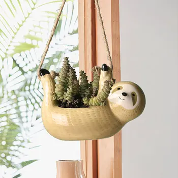Søde Keramik Sloth Form Hængende Planter Luft Anlæg Vaser Holder til Sukkulenter Lille Plante KNUS